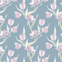 Seamless Pattern of Hand Drawn Tulips.