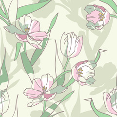 Seamless Pattern of Hand Drawn Tulips.