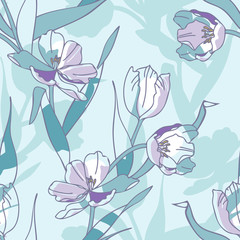 Seamless Pattern of Hand Drawn Tulips.