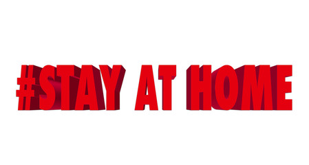 3D red stay at home logo on White background