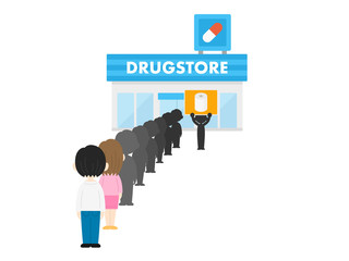 トイレットペーパーを買うための行列のイラスト