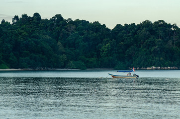 speed boat for island hoping activities moored on the Nipah Bay pangkor Island, Malaysia