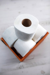 Coronavirus COVID-19 hysteria with toilet paper / illustrative presentation about real panic stockpiling.