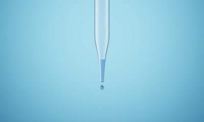 Chemical transparent glass pipette. 3d rendering - illustration.