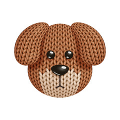 Illustration of a funny knitted dog toy head. On white background