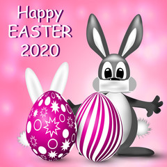 Greeting cards Happy Easter 2020 and with masks from COVID-19