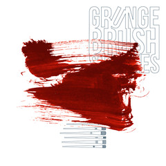 Red brush stroke and texture. Grunge vector abstract hand - painted element. Underline and border design.