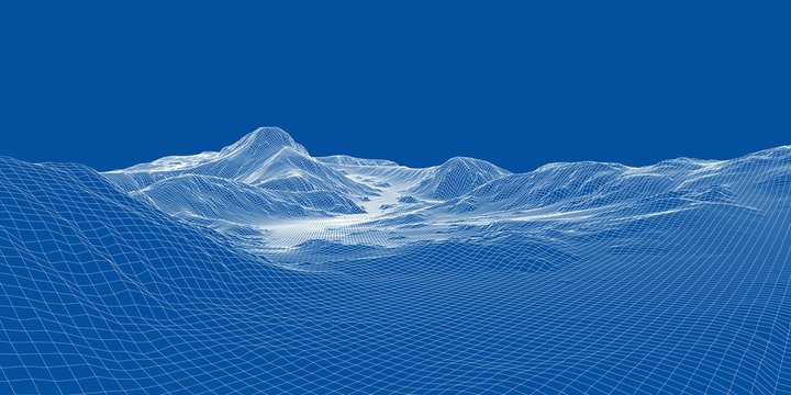 Abstract 3d wire-frame landscape. Blueprint style