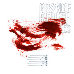 Red brush stroke and texture. Grunge vector abstract hand - painted element. Underline and border design.