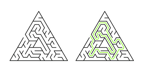 Triangular maze of size 15 with solution