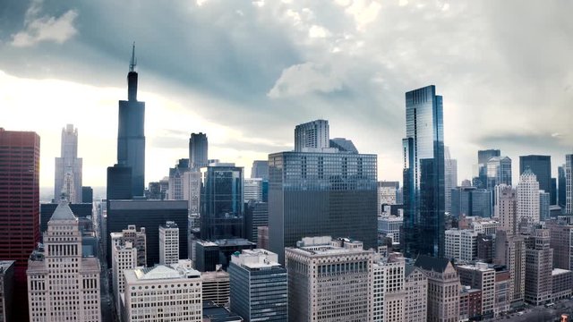 Chicago Skyline over Mid-Rise Rooftops with Willis and Hancock