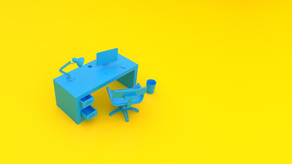 Home office workplace mess concept with laptop mockup and other objects  . 3D Rendering.Work from home concept. set of isometric interior working rooms of the house.