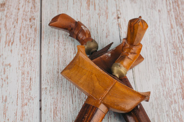 Traditional dagger called Keris on wooden background, Keris  is unique icon among Malay Ethnic cultural history in Malaysia