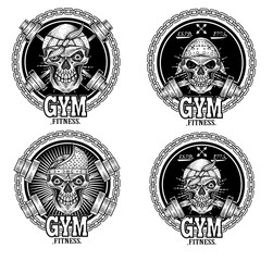 Set vintage skull logo for gym/fitness-Vector