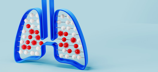 Abstract background for COVID-19 outbreak concept. Damage Coronavirus COVID-19 in lungs shape of abacus on blue background. 3d rendering illustration.