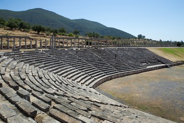 Ancient Messene city ruins of stadium, Peloponnese, Greece