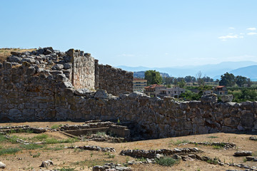 Ruins of ancient acropolis of Tiryns - a Mycenaean archaeological site in Argolis in the Peloponnese, and the location from which mythical hero Heracles performed his 12 labors, Greece.