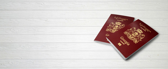 Georgia Passports on Wood Lines Bakcground Banner with Copy Space - 3D Illustration