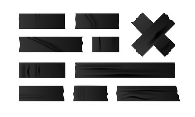 Adhesive tape set on white background. Realistic duct tape, scotch stripes