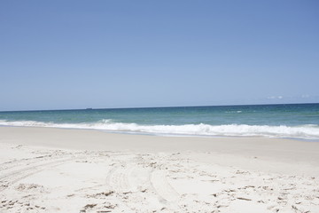 Tropical beach turquoise water in summer day. Bribie island. Australia 