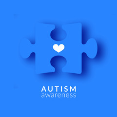 Blue puzzle peace with heart. Autism awareness symbol. World autism awareness day. Vector design illustration with heart. Symbol of autism. Medical flat illustration. Health care