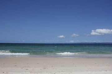 Tropical beach turquoise water in summer day. Bribie island. Australia 