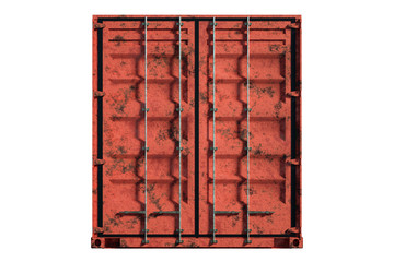 Red sea container isolated on white background. Logistics concept, fast delivery. 3D rendering, 3D visualization, 3D illustration.