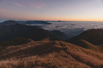 Scenic view of the sea of clouds at the summit of  Mount Pulag National Park, Benguet, Philippines