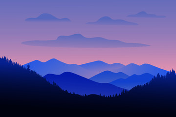 Blue Mountain Range With Gradient Sky