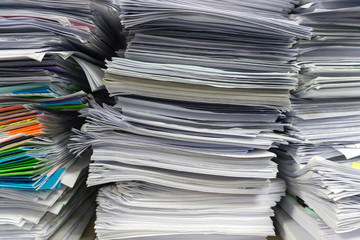 Close up stack of document at office.
