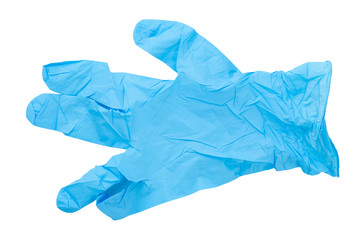 Blue medical gloves on white background.