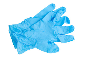 Blue medical gloves on white background.