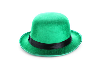 Green leprechaun hat isolated on white. St. Patrick's Day celebration