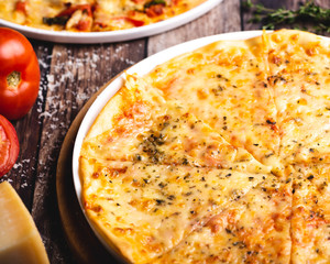 Freshly baked Cheese Pizza loaded with a variety of cheeses and herbs
