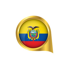 Flag of Ecuador, location map pin, pointer flag Ecuador, button gold, Icon country . Vector Illustration EPS10.