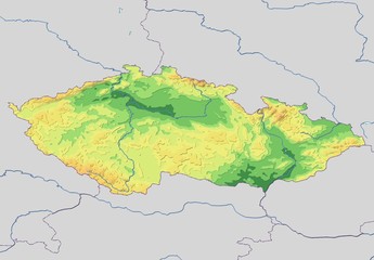 Map of Czech Republic with illuminated terrain contours.