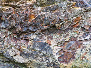     volcanic rock in mountains with layers 