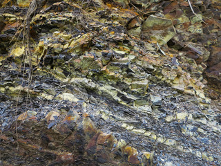  volcanic rock in mountains with layers     