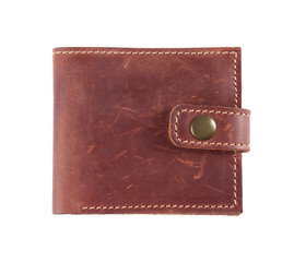 Stylish leather wallet isolated on white, top view