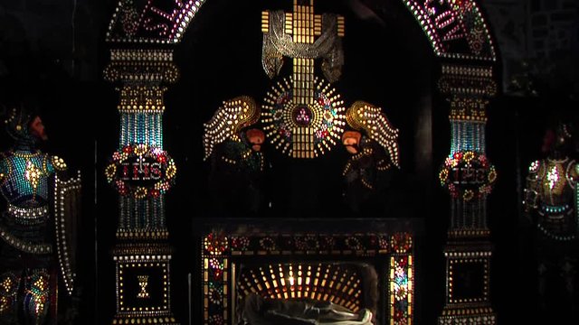 Wooden God's grave in church during Easter week in Eastern Europe, tilt down