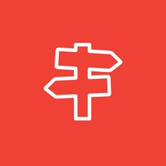 Fototapeta premium Signpost Line Icon On Red Background. Red Flat Style Vector Illustration