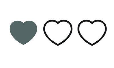  Symbols, icons, vector, heart-shaped, three types, on a white background
