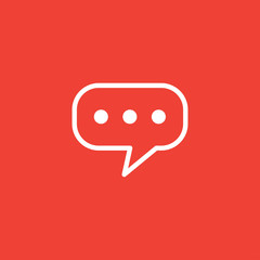 Speech Bubble Line Icon On Red Background. Red Flat Style Vector Illustration