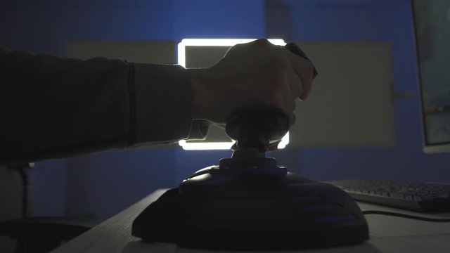 The gamer testing flight stick controller