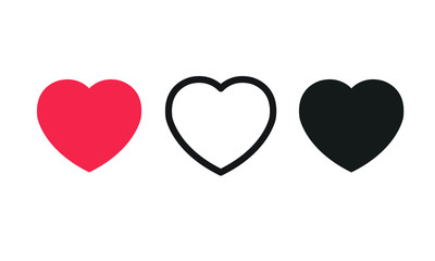  Symbols, icons, vector, heart-shaped, three types, on a white background