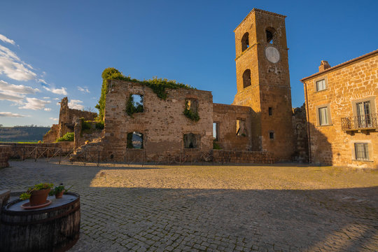 Ghost town of Celleno at sunset in Lazio in Italy