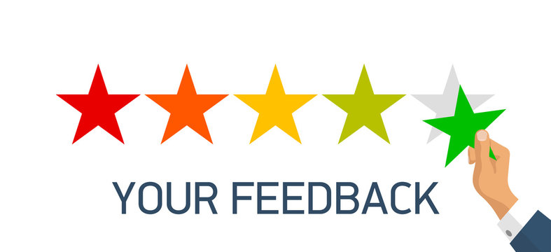 Customer feedback 5 stars scale isolated on white background. Online consumer Review 5 yellow stars with businessman hand. Excellent User experience feedback. Rank,survey level satisfaction rating app