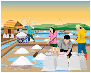 Obraz premium agriculturist work in saline field vector design