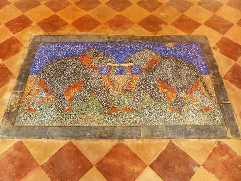 JAIPUR, INDIA - NOVEMBER 13: Detail of floor painting at Royal cenotaphs on November 13, 2014 in Jaipur, India. Cenotaphs were designated as the royal cremation grounds of the mighty Kachhawa dynasty.