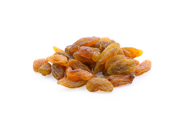 Yellow rasins on white background